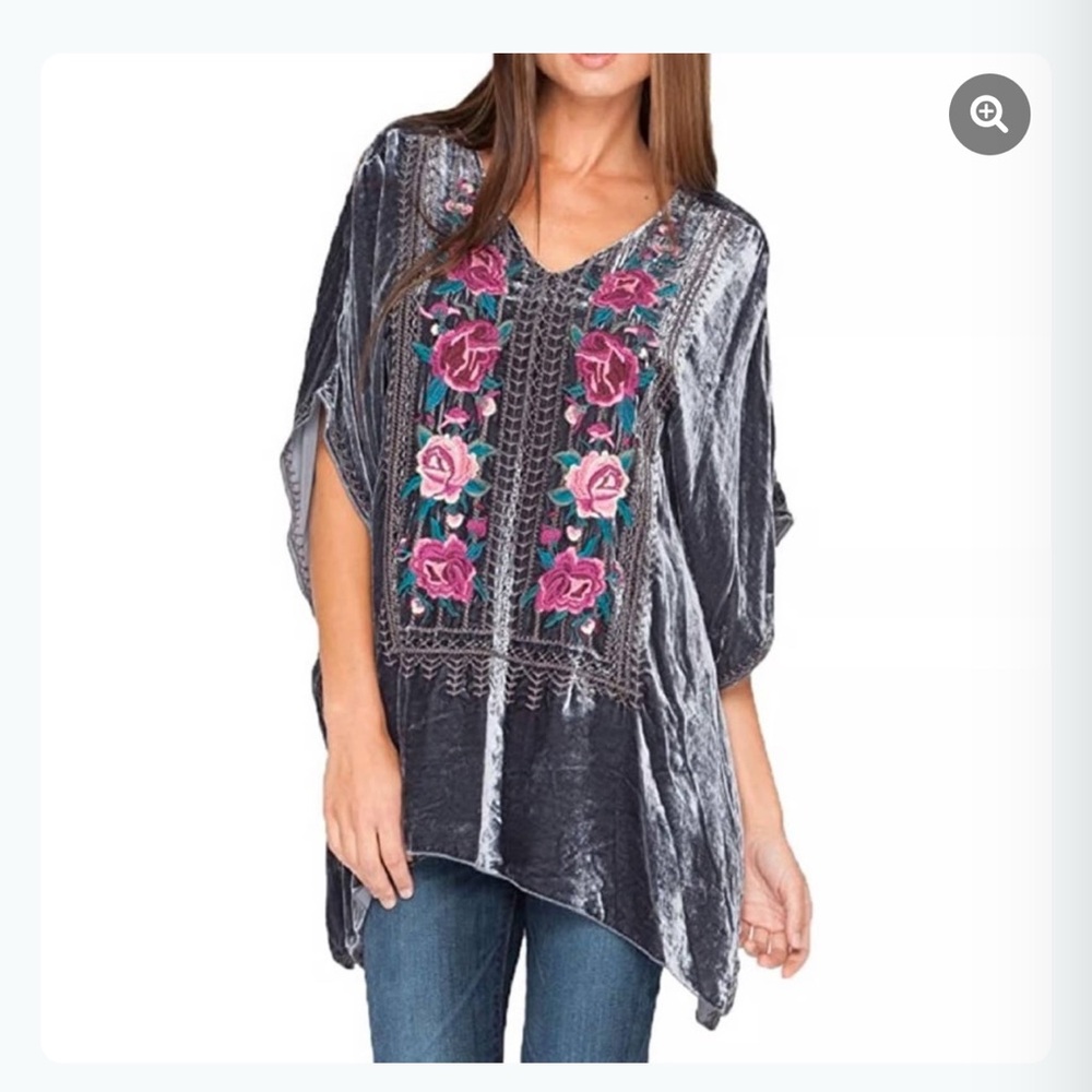 Johnny Was Tilda Velvet Embroidered Poncho Top - Size M - NWT